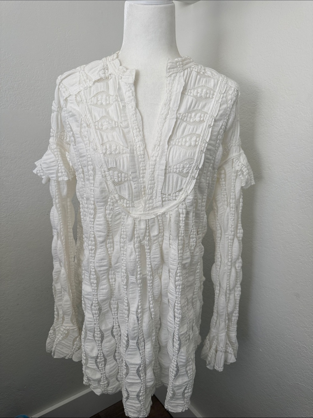 Free People Ivory Textured Long Sleeve Tunic